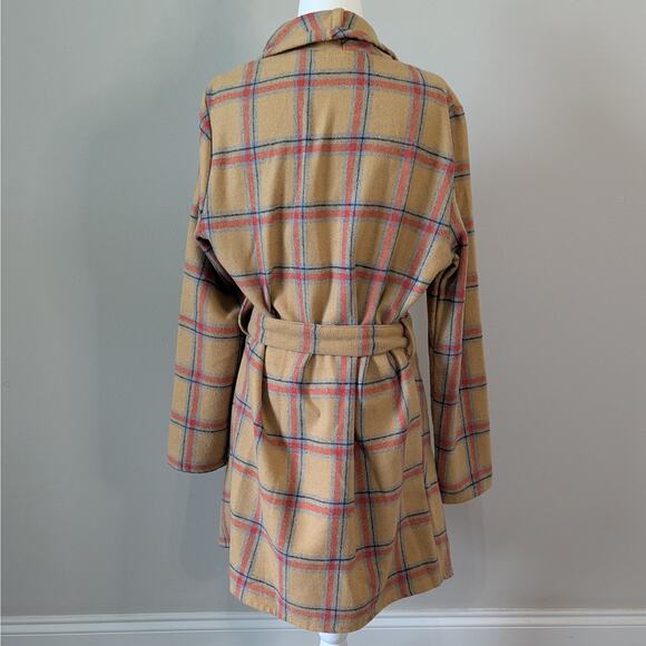 36 Point 5 Plaid Mustard Tan Lightweight Unlined Asymmetrical Coat Size Medium - Picture 4 of 8
